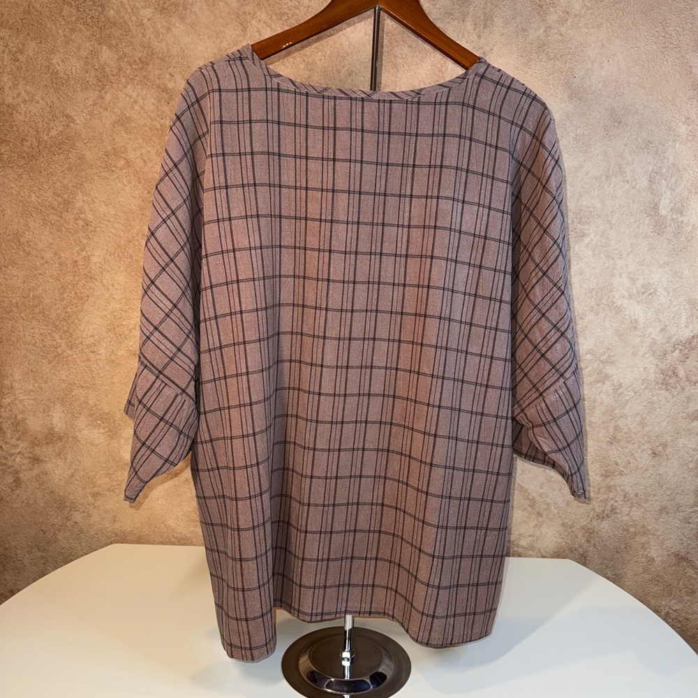 Carol Turner Collection CTC Dolman Top Oversized Boxy Brown/Black Plaid Size XL - Picture 3 of 11